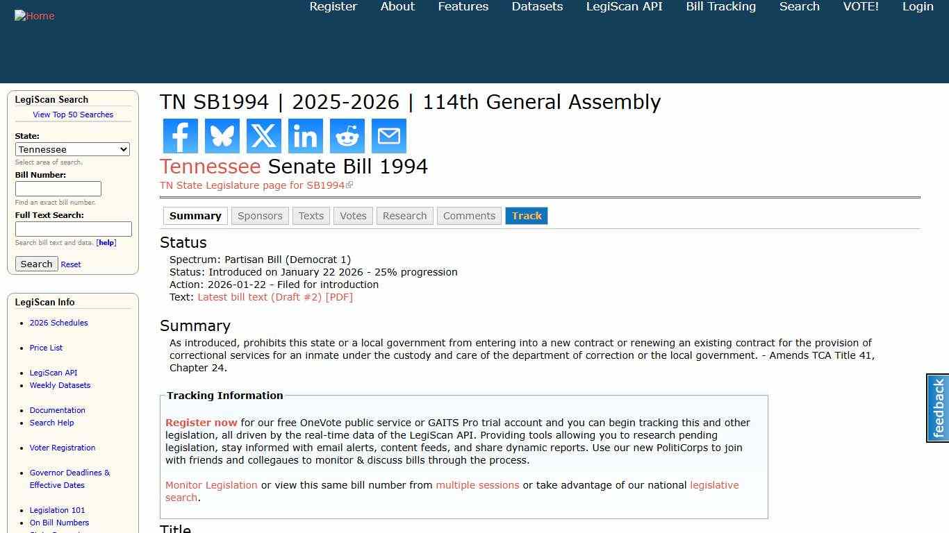 TN SB1994 2025-2026 114th General Assembly LegiScan